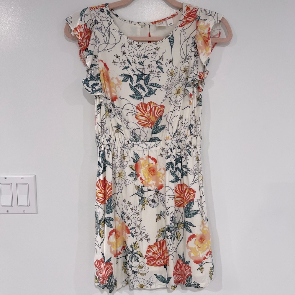 GAP Girls Sz L Off White Floral Flutter Sleeve Summer Dress
